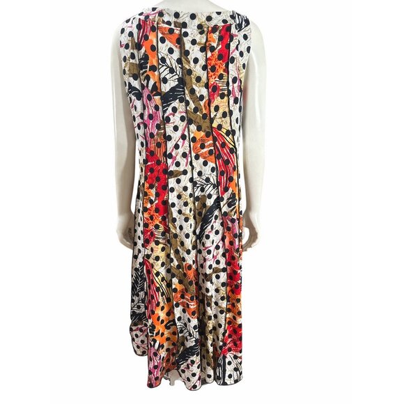 Voir Voir Size 14 Multicolor Polka Dot Patchwork Leaf Print Sleeveless Midi Boho - Picture 4 of 13